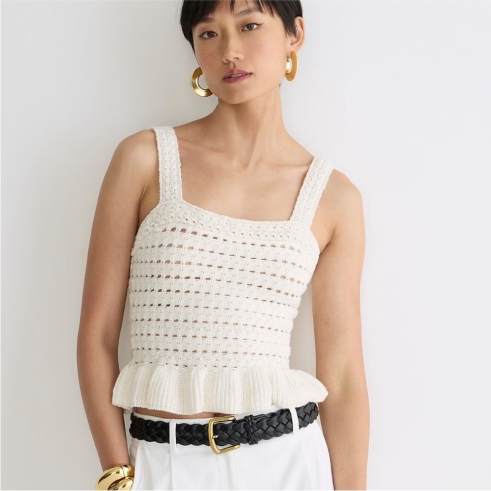 New J. Crew Crochet Ruffle Sweater Tank Top Ivory Size XS Fitted